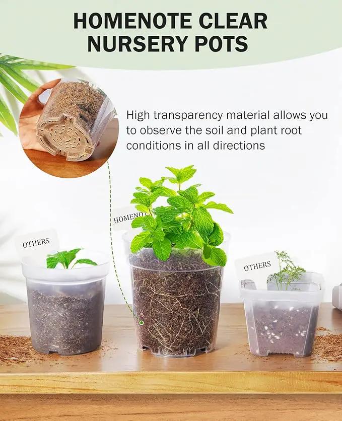 homenote Clear Nursery Pots for Plants,5 Inch Plant Pot for Planting Plastic Seedling with Drainage Holes Seed Starter Flower High Transparency with 20 Labels (30 Pack) by GreenHaven Gardens