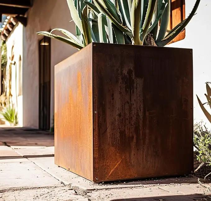 DIY CARTEL Corten Steel Cube Outdoor Planter Box, Rustic & Modern Farmhouse Design, Large Raised Metal Garden Bed for Commercial & Residential Use by GreenHaven Gardens