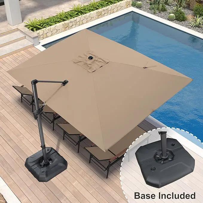 PURPLE LEAF 9' X 11.5' Square Cantilever Umbrella Patio Umbrella with Base Outdoor Umbrella Aluminum Offset with 360-degree Rotation for Garden Deck Pool Patio Taupe by GreenHaven Gardens