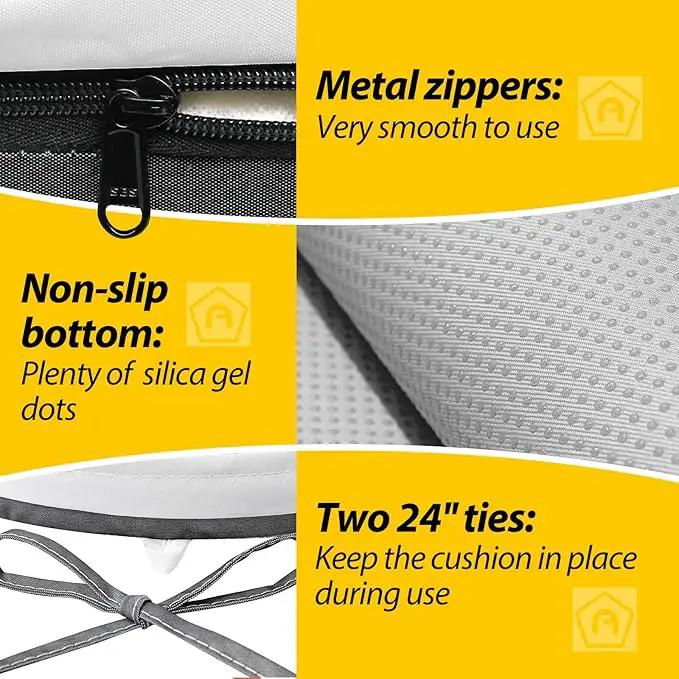 AAAAAcessories Outdoor Seat Cushions for Chairs, Waterproof, Fade-Resistant Patio Furniture Replacement Cushions, 17" x 16" x 2", Set of 2, Gray Cabana Stripe by GreenHaven Gardens