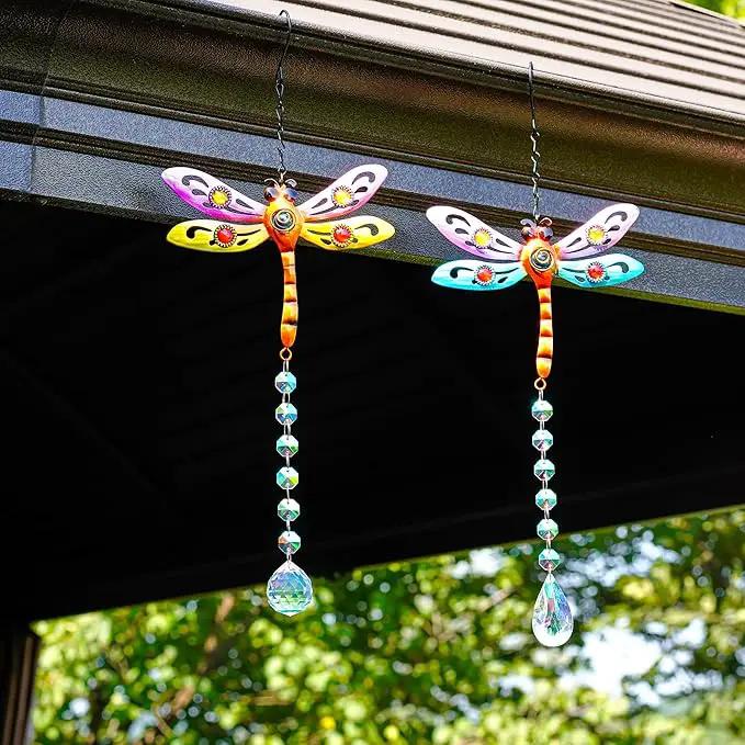 Crystal Dragonfly Suncatchers for Christmas, 2 Pack Dragonfly Sun Catcher for Windows Hanging, Stained Glass Dragonfly Ornament for Outdoor Home Decor by GreenHaven Gardens