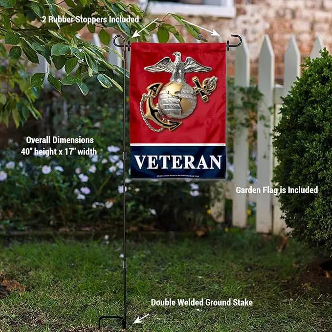 WinCraft Marines Veteran Garden Flag with Stand Holder by GreenHaven Gardens