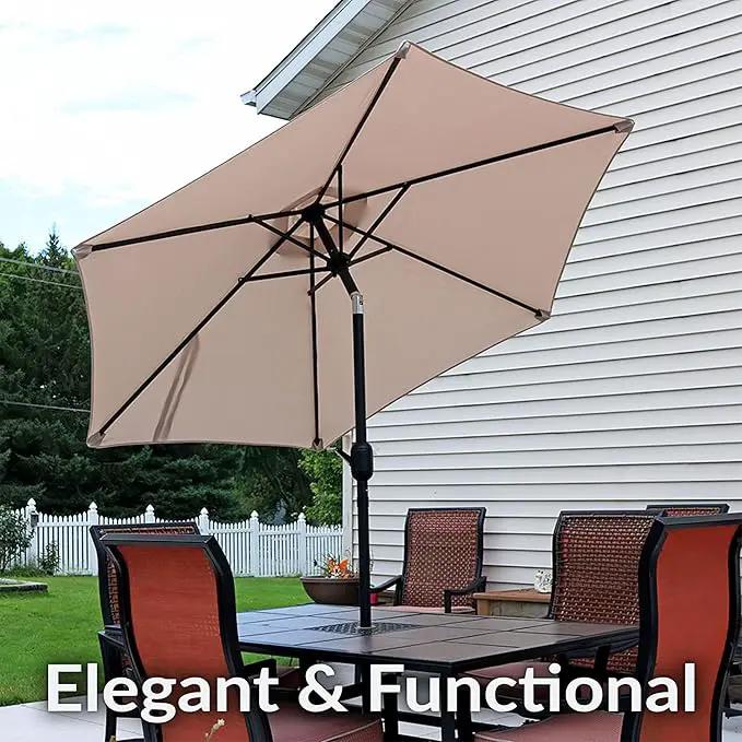 Sunnydaze Outdoor Patio Umbrella - Polyester Table Market Umbrella with Push-Button Tilt and Crank - 6 Sturdy Ribs - Beige - 7.5ft by GreenHaven Gardens