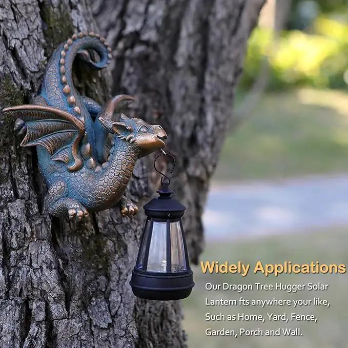 Dragon Solar Garden Statue - Gothic Outdoor Wall Hanging Decor with Solar Light, Fantasy Dragon Figurine for Patio, Yard, or Tree - Unique Whimsical Gift for Adults, Men & Women by GreenHaven Gardens