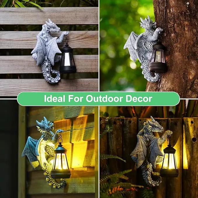 Goodeco Dragon Tree Hugger Solar Lantern Garden Statue - 9.3 Inch Resin Dragon Decor for Outdoor, Perfect Garden Gift & Yard Decor by GreenHaven Gardens