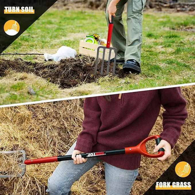 4-Tine Pitch Fork Garden Digging Fork Spading Fork Heavy Duty Pitchfork for Gardening Potato Fork, 43 inches by GreenHaven Gardens