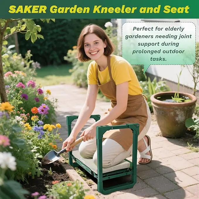 Saker Garden Kneeler and Seat Foldable Gardening Stool with Extendable Legs & Thickened Pad, Tool, Heavy Duty Support for Elderly, Gardening, Outdoor Use by GreenHaven Gardens