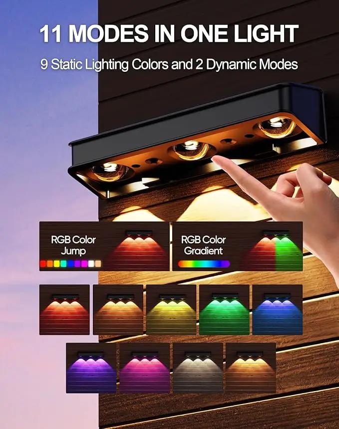 Solar Fence Lights 10 Pack, Outdoor Fence Light with 11 Modes RGB Color Glow LED Solar Lights, IP65 Outdoor Waterproof Wall Light, for Patio/Backyard/Deck/Fence/Railing by GreenHaven Gardens