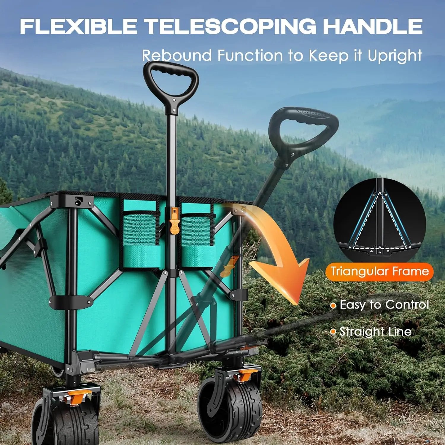 Navatiee 300L Collapsible Wagon Cart Foldable Extra Large, 48''L Folding Extended Beach Wagon with 440LBS Weight Capacity and Big All-Terrain Wheels, Heavy Duty Utility Garden Cart for Sports Outdoor by GreenHaven Gardens
