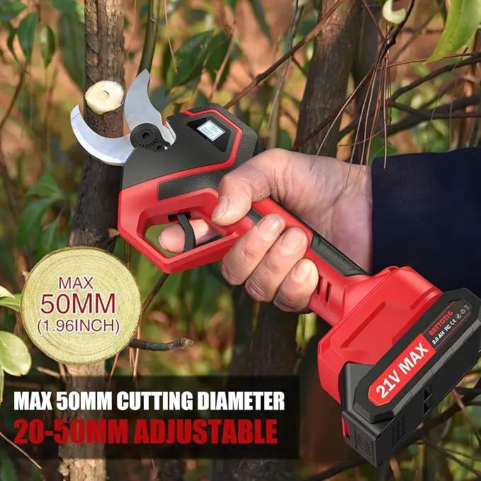 (Upgraded Version) Electric Pruning Shears, 2 Inch (50mm) Cutting Diameter Brushless Motor Cordless Pruning Shears with LED Display, Battery Pruners with Replacement SK7 Blades, 2Pcs Batteries by GreenHaven Gardens
