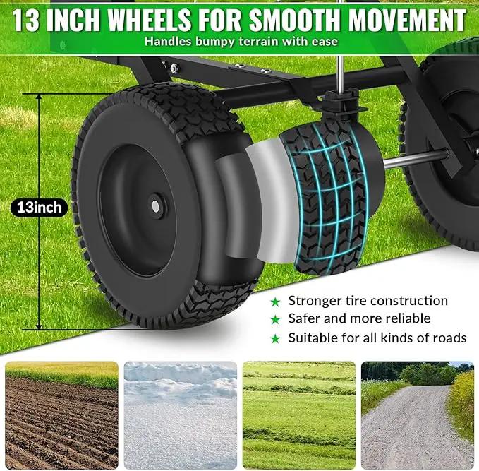 200LB Tow Behind Broadcast Spreader, Fertilizer Spreader Holds up to 550 lbs with 13" Pneumatic Tires and Adjustable Flow Control Lever,for Fertilizer, Grass Seed, Salt, Ice Melt, Lawn by GreenHaven Gardens