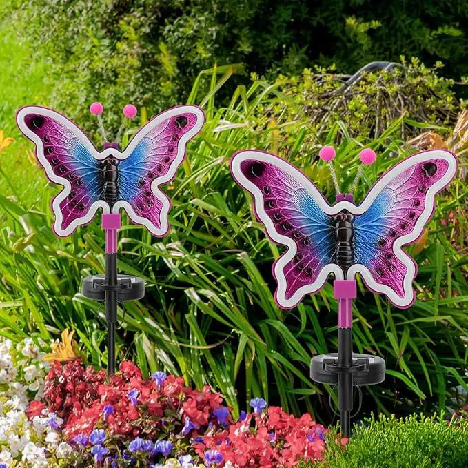 Butterfly Solar Lights, Solar Butterfly Outdoor Light, Garden Decor,Neon Butterfly Garden Lights for Outside, Yard, Pathways,Patio, Lawn, or Landscaping Decor (Amaranth, 2 Pack) by GreenHaven Gardens