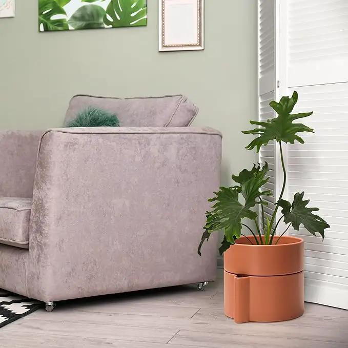 8 Inch Self-Watering Planter Pot with Terracotta Insert, Deep Water Reservoir, and Ceramic-Alike BPA-Free Plastic Planter Pot for Plant, Modern Planter for Houseplants, Terracotta, 53-A-T-3 by GreenHaven Gardens