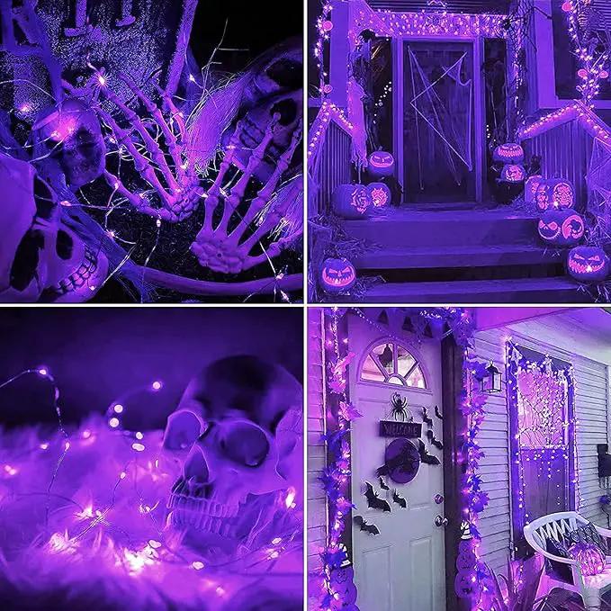 JMEXSUSS 4 Pack Purple Solar String Lights Outdoor Waterproof, 100 LED 33ft Purple Solar Fairy Lights, 8 Modes Copper Wire Christmas Light for Halloween Christmas Garden Yard Tree Decor by GreenHaven Gardens