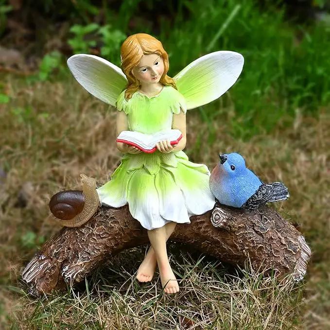 Garden Flower Fairy Statue Decor-Solar Outdoor Fairy Statues-Garden Fairy Outdoor Snail,Bird Figurines Decoration for Outside Patio Lawn Yard,Fairies Ornaments Gifts,Tall 8.4 Inches by GreenHaven Gardens