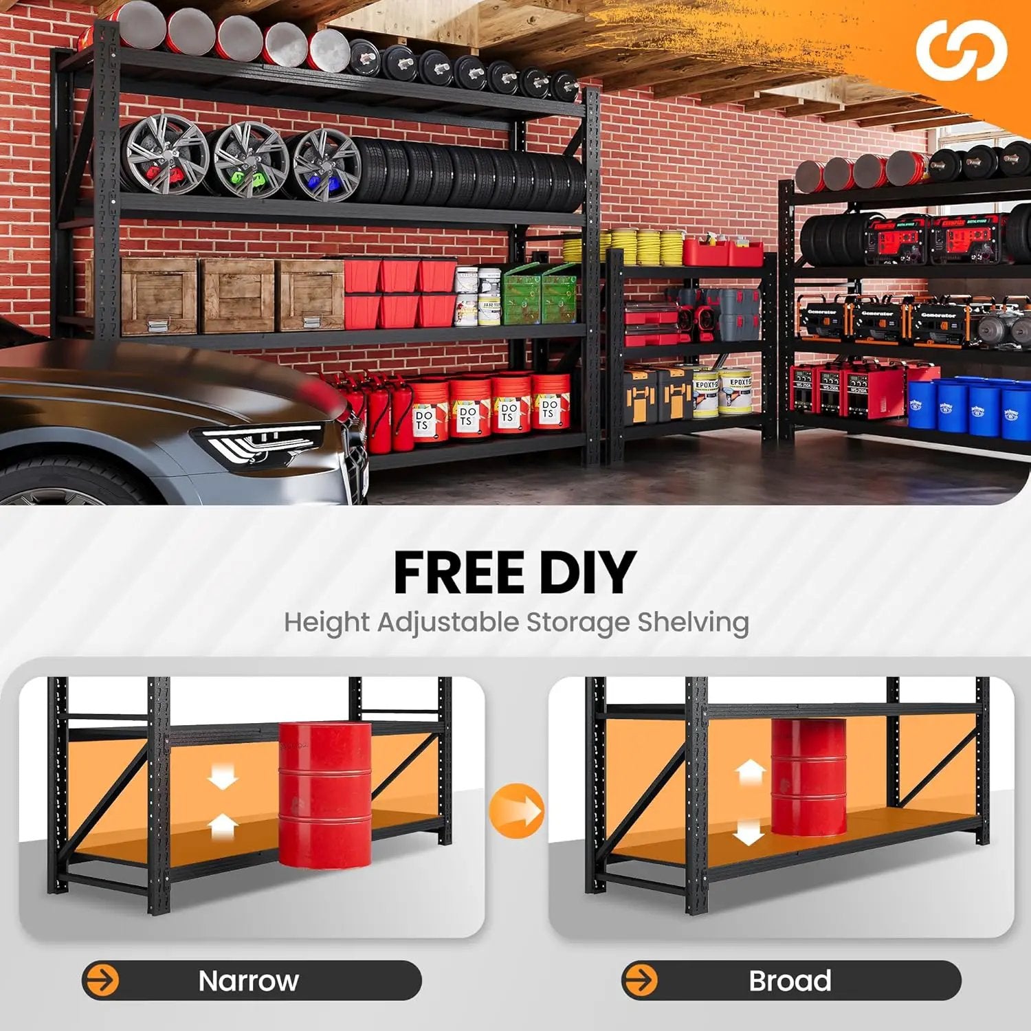 79” W Garage Shelving Heavy Duty, 7000LBS Metal Storage Shelves, 4 Tier Storage Rack Shelf, Steel Industrial Shelving, Adjustable Standing Shelf for Basement/Warehouse 79" W x 24" D x 79" H, Black by GreenHaven Gardens