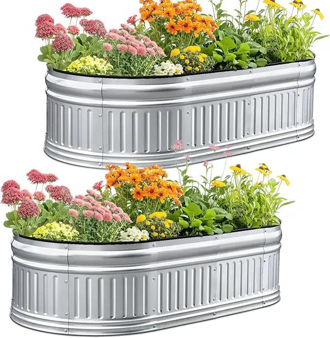 KING BIRD Raised Garden Bed Kit 2025 Upgraded Modular DIY Galvanized Planter Garden Box Outdoor for Gardening, Vegetables, Flowers, Elegant Roman Column Design, 47x24x24 in, Silver by GreenHaven Gardens
