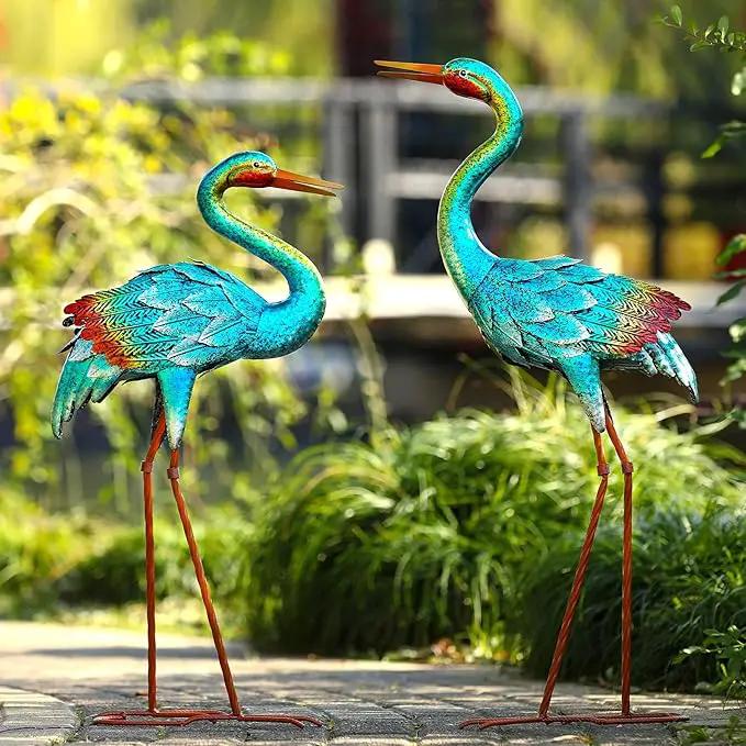 Natelf Crane Statues for Garden Decor, Blue Heron Sculptures, Metal Large Birds Lawn Sculptures & Statue for Patio Pond, Yard Decorations, Set of 2 by GreenHaven Gardens