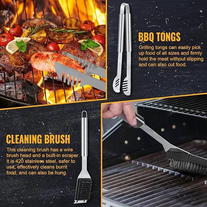 BBQ Grill Tools Set 16-inch Heavy Duty, 6 Pcs- Barbecue Utensils Kit for Camping, Kitchen, Outdoor Cooking,Suitable as a Gift for Men, Fathers, Friends by GreenHaven Gardens