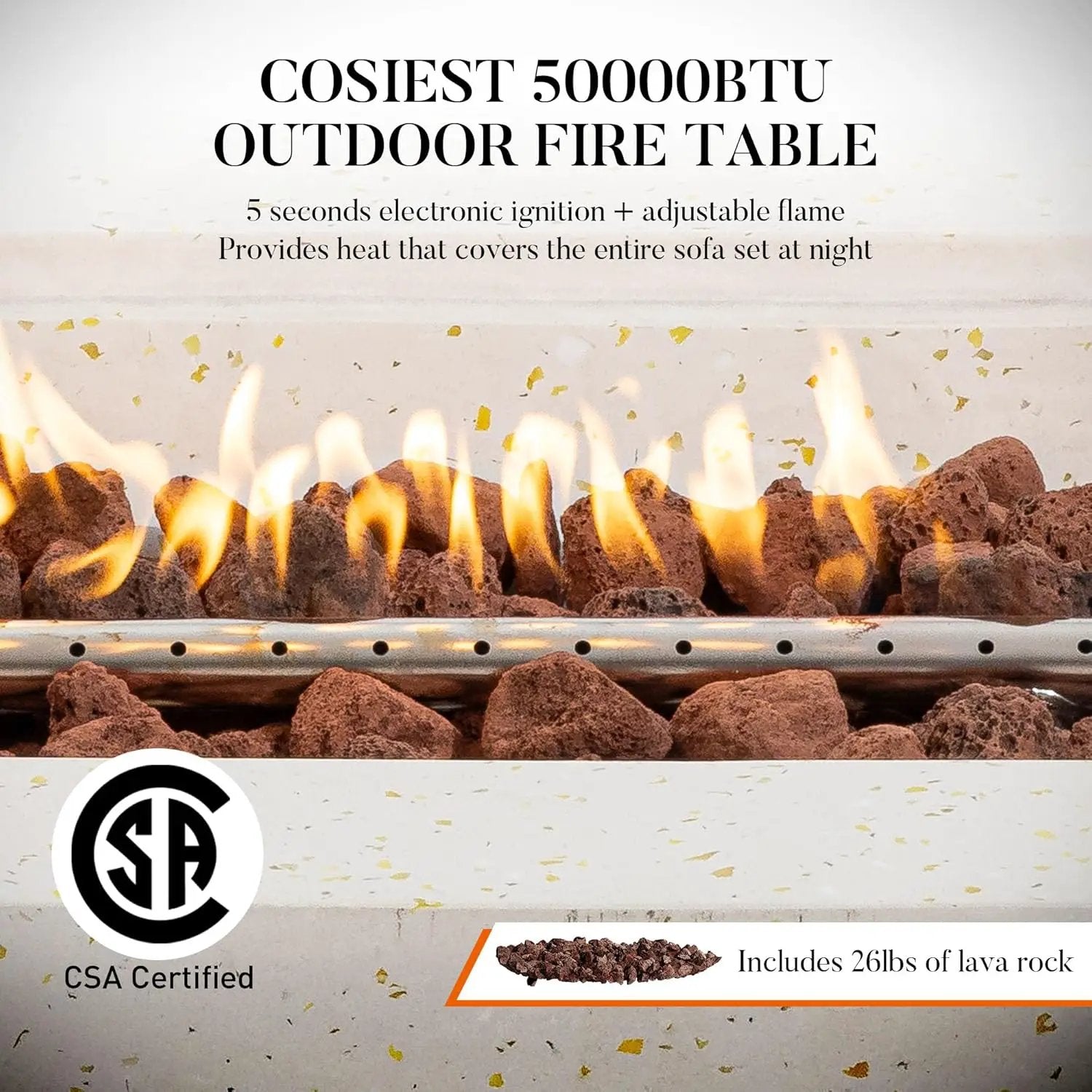 COSIEST 56" Outdoor Propane Fire Pit Table Rectangle Gas Fire Pit Table with Concrete & Wood Grain Design, 50000BTU CSA Certified Electronic Ignition Fire Tables for Patio, Backyard, Garden Heating by GreenHaven Gardens