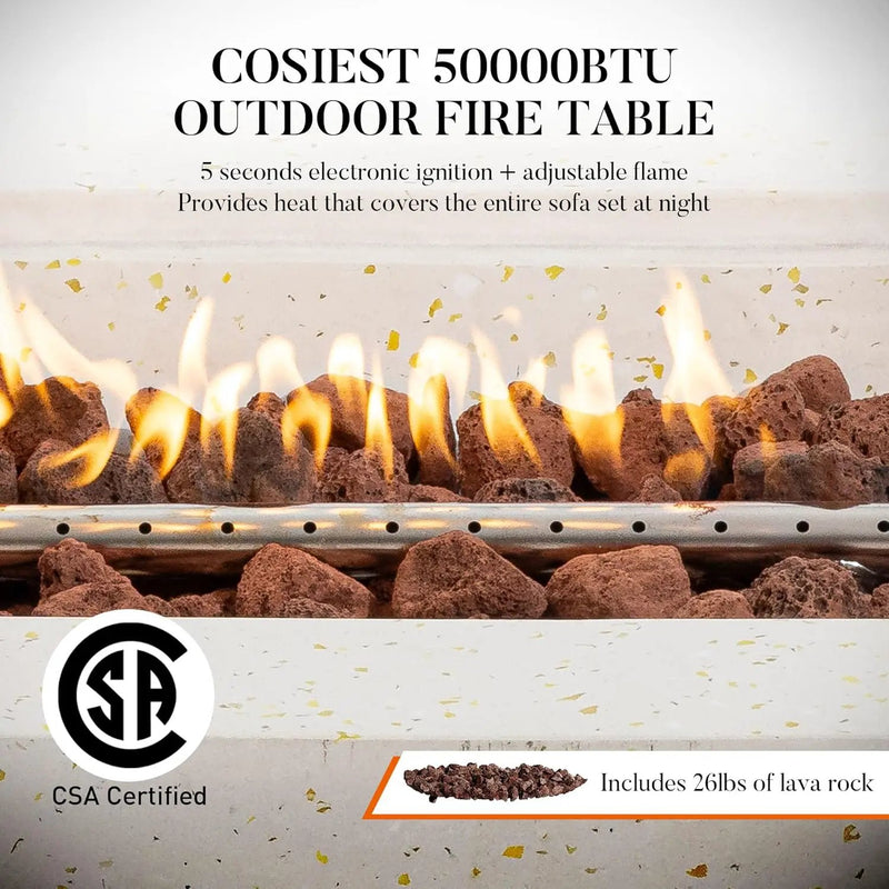 COSIEST 56" Outdoor Propane Fire Pit Table Rectangle Gas Fire Pit Table with Concrete & Wood Grain Design, 50000BTU CSA Certified Electronic Ignition Fire Tables for Patio, Backyard, Garden Heating by GreenHaven Gardens