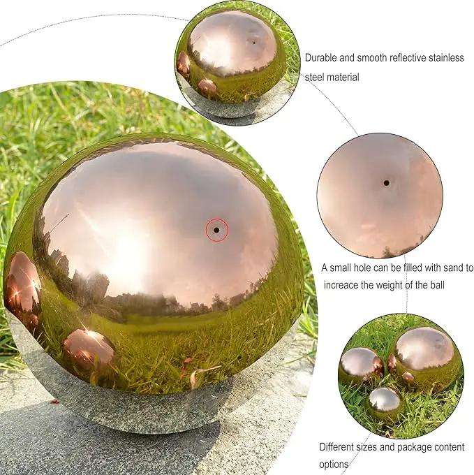 Nerien Gazing Ball, Stainless Steel Garden Mirror Globe, Polished Ornament Sphere, Hollow Floating Reflective Hemisphere, for Home Outdoor Pond Housewarming Swimming Pool Decoration, Rose Gold, 8Pcs by GreenHaven Gardens
