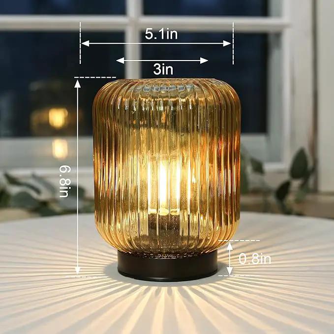 Battery Operated Lamp, Cordless Table Lamps for Home Decor, Battery Powered Nightlight with LED Bulb, Decorative Glass Beside Lamp for Bedroom Living Room-Gold by GreenHaven Gardens