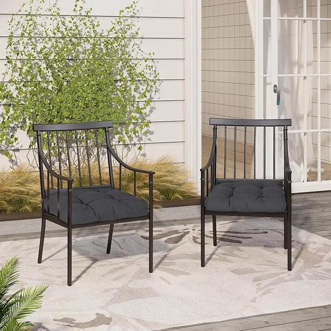 Aoodor 19" x 19" x 5" Tufted Outdoor Chair Cushions, Water Resistant & Fade Resistant Polyester Dining Chair Pads with 2 Straps for Patio Furniture, Set of 2 by GreenHaven Gardens