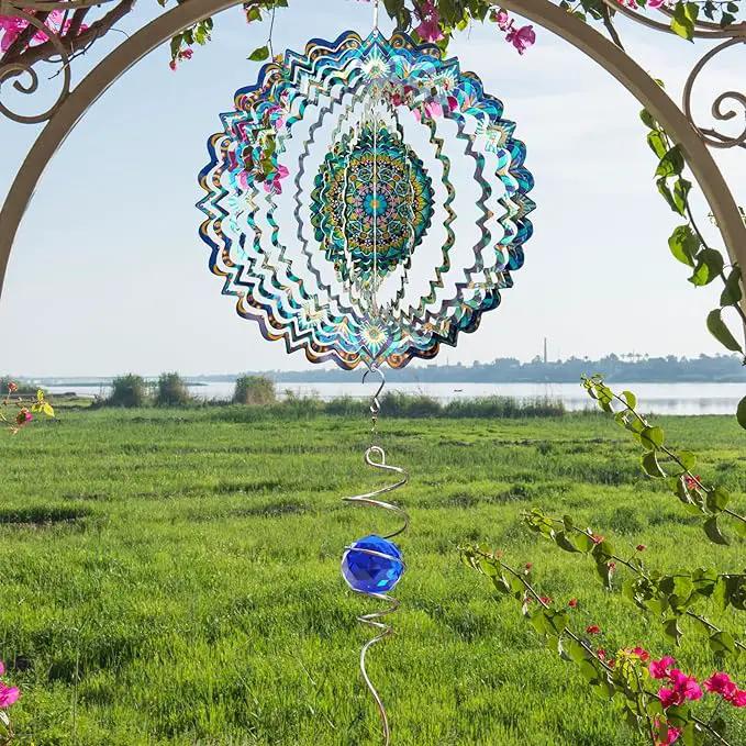 Wind Spinners Peacock Mandala Wind Spinner 3D Hanging Wind Sculpture Creates Mesmerizing Holographic Effect, Outdoor Garden Decor Kinetic Yard Art Decoration, Fun Mandala Gifts for Women Men by GreenHaven Gardens