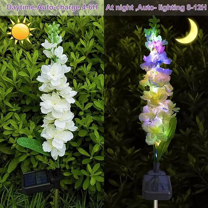 Solar Garden Lights, 6 Pack 20 LEDs Solar Delphinium Flowers Lights Gifts for Mom Grandma Women, Waterproof Solar Outdoor Lights Two Lighting Modes for Wedding Garden Yard Patio Decor by GreenHaven Gardens