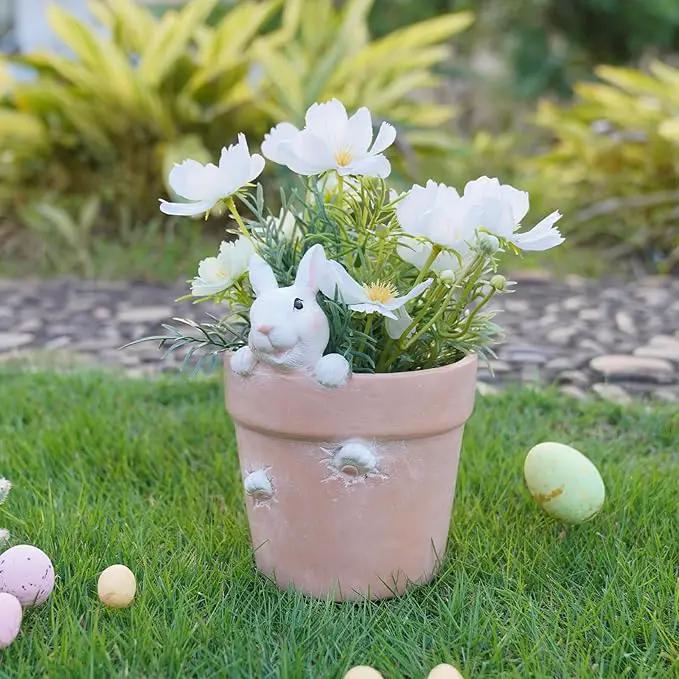 Easter - Spring Flower Pot - Bunny Decor - Easter Decoration - Decorative Garden Pots for Cactus Succulents Planter with Drainage Hole for Home Farmhouse Decor 5.75 x 5 x 7.25 inch Newman House Studio by GreenHaven Gardens