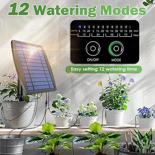 IPOW Upgrade 12 Timer Modes Supports 30 Pots 100% Anti-Siphoning Solar Irrigation System Automatic Watering System for Balcony, Indoor & Outdoor Plants, Garden, and Potted Plants by GreenHaven Gardens