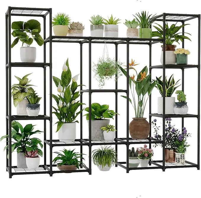 Large Plant Stand Indoor Outdoor Metal Plant Shelf Waterproof Plant Rack for Multiple Plants Wide Flower Stand for Patio Balcony Garden Black by GreenHaven Gardens
