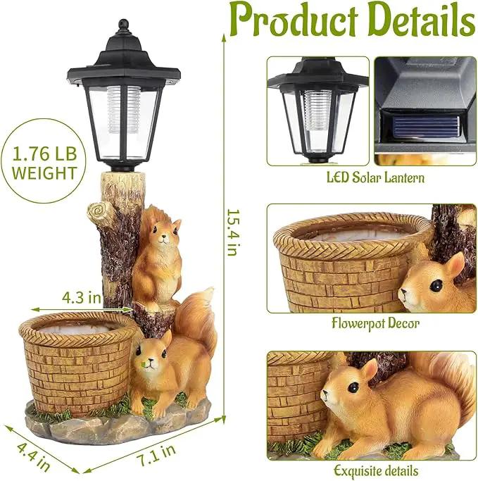 Solar Squirrels Outdoor Statues, Garden Sculptures with Flowerpot Decor & Solar Lantern for Yard Art Lawn Ornaments Porch Patio Balcony - Birthday Gifts for Women Mom by GreenHaven Gardens