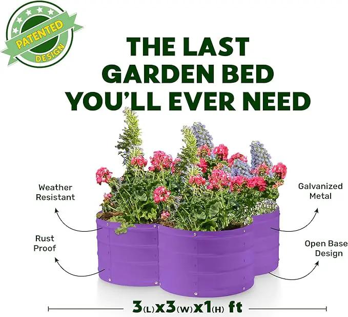 Galvanized Raised Garden Beds Outdoor // 3×3×1 ft Planter Raised Beds for Gardening, Vegetables, Flowers // Large Metal Garden Box (Purple) // Patented Tool-Free Design by GreenHaven Gardens