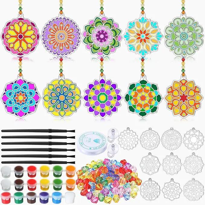 30 Sets Suncatchers Window Art Kits, DIY Sun Catchers Bulk Crafts Paint Your Own Window Ornaments for Boys Girls Classroom Home Party Birthday Activity Decor(Mandala Style) by GreenHaven Gardens