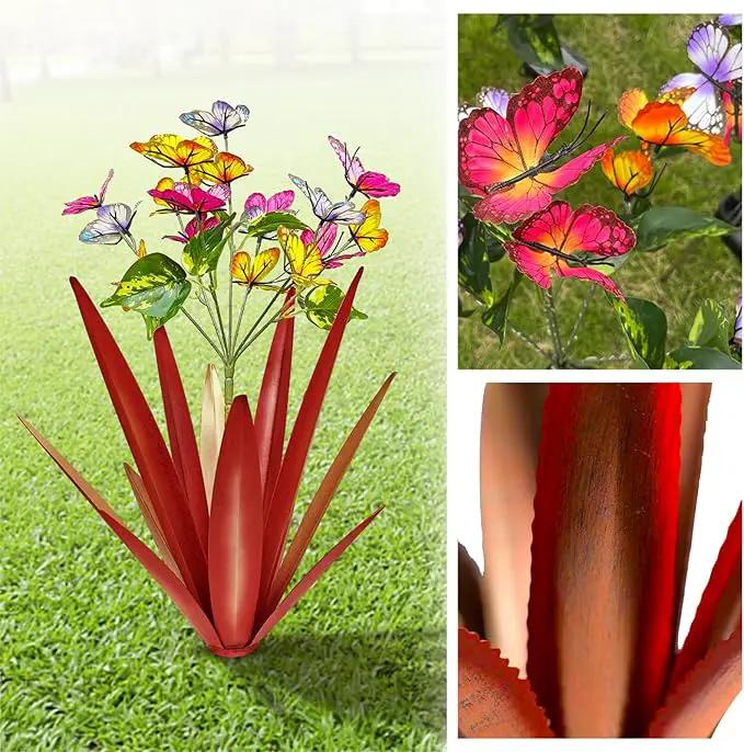 Garden Outdoor Butterfly Enlarge Thickened Wind Resistant Metal Agave Garden Art Metal Plant Country Sculpture Statue Decorations Ornaments Artificial Waterproof Butterflies(red 3pcs) by GreenHaven Gardens
