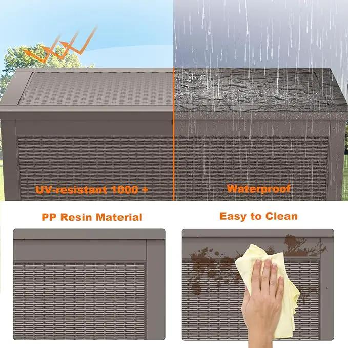 260 Gallon Resin Deck Box, Lockable Patio Outdoor Storage Box for Furniture, Garden Tools and Tools Storage, Waterproof Outside Storage Boxes - Grey by GreenHaven Gardens