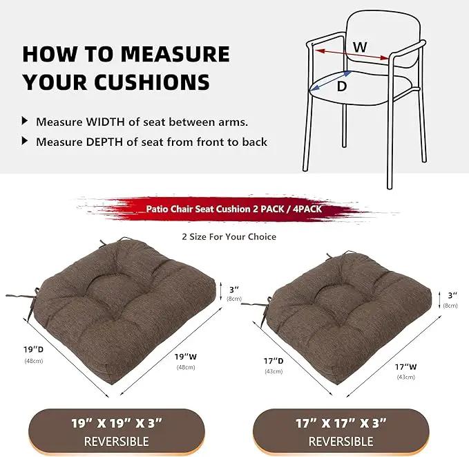 RACE LEAF Patio Chair Cushions 19x19 4 Pack, Thickened Heavy Duty Outdoor Cushions Stain & Water Resistant Non-Slip Ties Tufted (Brown) by GreenHaven Gardens