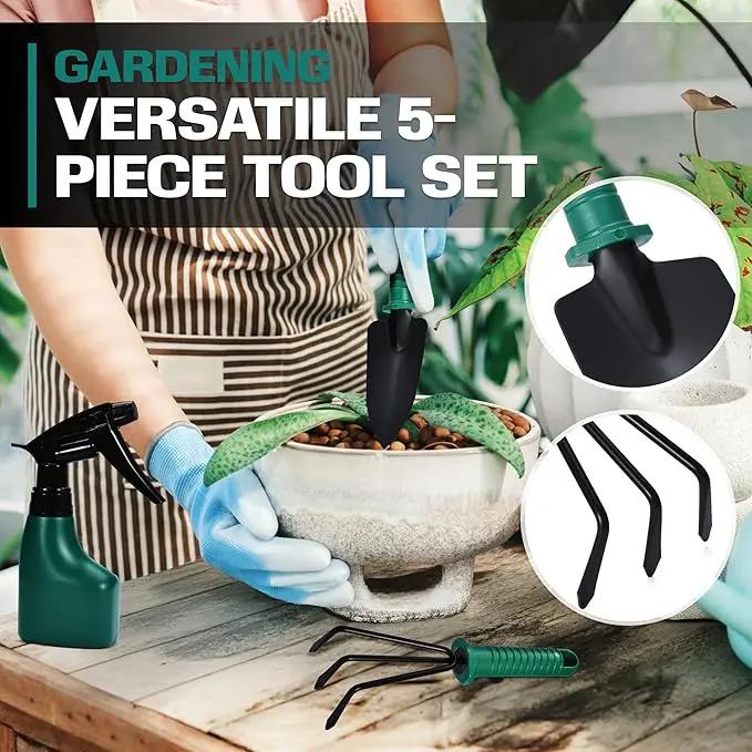 2wayz Garden Tool Set - 5-Piece Durable Gardening Hand Tools - 3x12x7-inch Gardening Kit with Portable Box and Carrying Case - Small Garden Planting Tools - Garden Essentials - Gift for Garden Lovers by GreenHaven Gardens