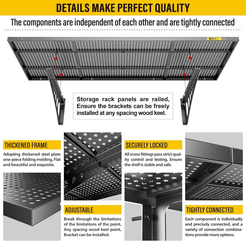 4Pack 1.64x4ft Adjustable Metal Garage Wall Shelving Heavy Duty Garage Storage Shelf Wall Mounted Black by GreenHaven Gardens
