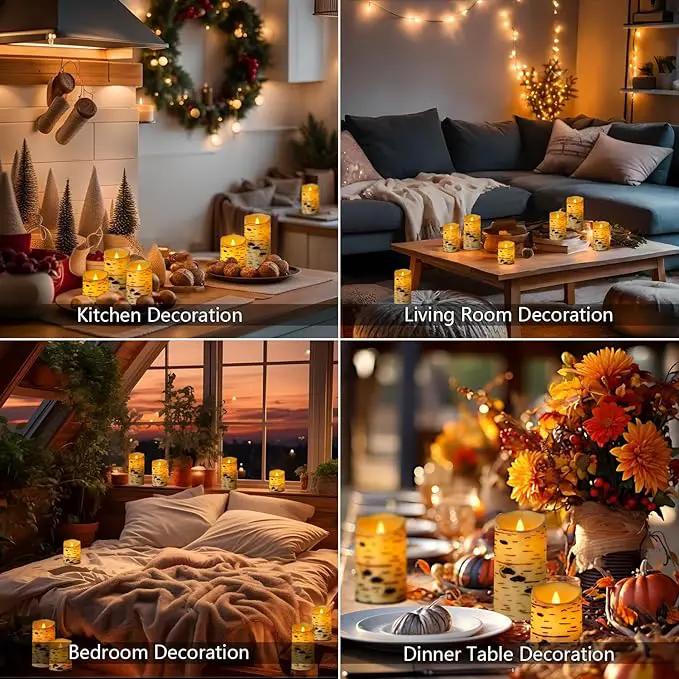 Metaku Flameless Candles Battery Operated Set of 3 Birch Bark LED Pillar Candles with Remote,3D Moving Wick Electric Decorative Candles for Christmas Party Wedding Home Bedroom,D 3"×H4 5" 6" by GreenHaven Gardens