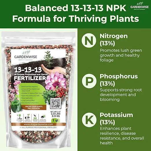 13-13-13 Slow Release Granular Fertilizer – All Purpose Plant Food 13 13 13 for Outdoor Grass, Vegetables, Roses, Flowers, Shrubs, Trees. Lawns, Gardens, Potted Plants (2 quarts) by GreenHaven Gardens