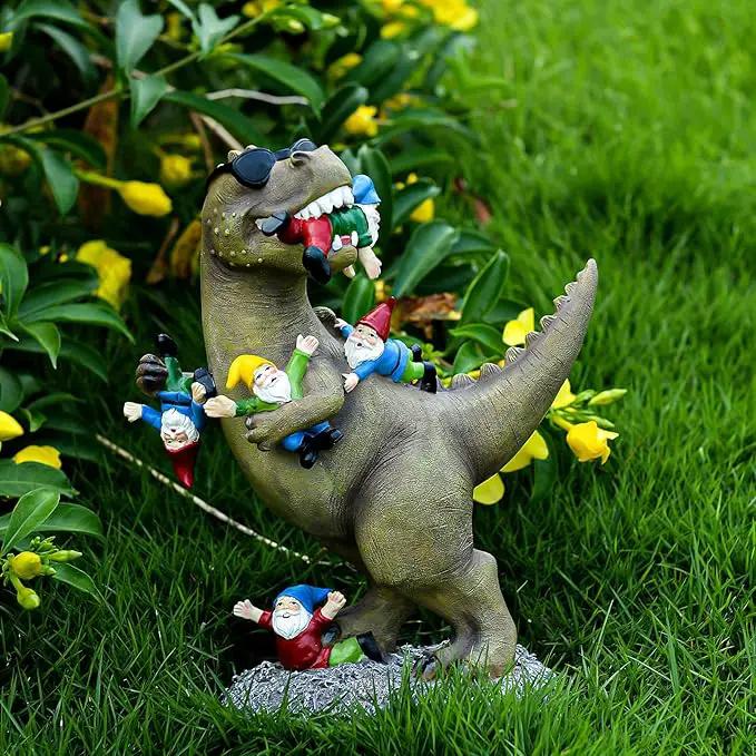 Garden Gnome Statues Garden Decor - Large Dinosaur Eating Gnomes Outdoor Decor for Patio,Lawn,Yard Decor - Uique Housewarming Gift by GreenHaven Gardens