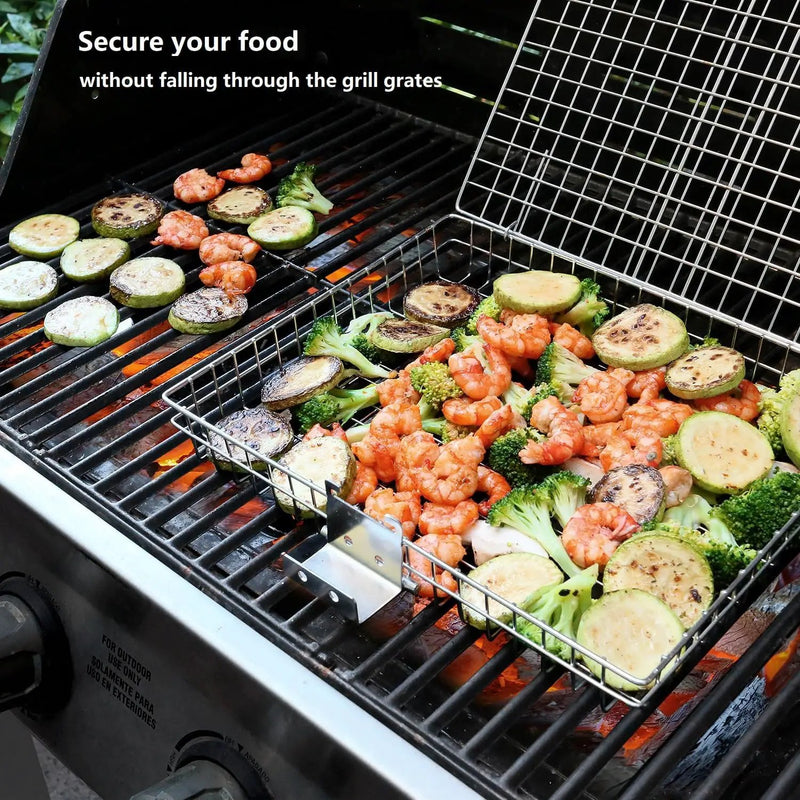 Grill Basket - Grill Baskets for Outdoor Grill, Stainless Steel Large Grilling Basket w Removable Handle, Portable Fish Grilling Rack for Grill Ideal Meat Fish Vegetables Grilling Accessories by GreenHaven Gardens