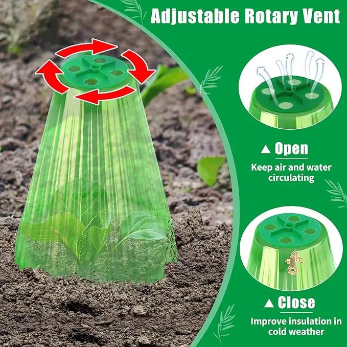 UQM 30 Pack Garden Cloches for Plants, Reusable Bell Plant Protector with Rotary Vent Cover, Garden Protection from Animals Snails Birds Chickens Insect, 9.18" H X 7.56" D (Green) by GreenHaven Gardens