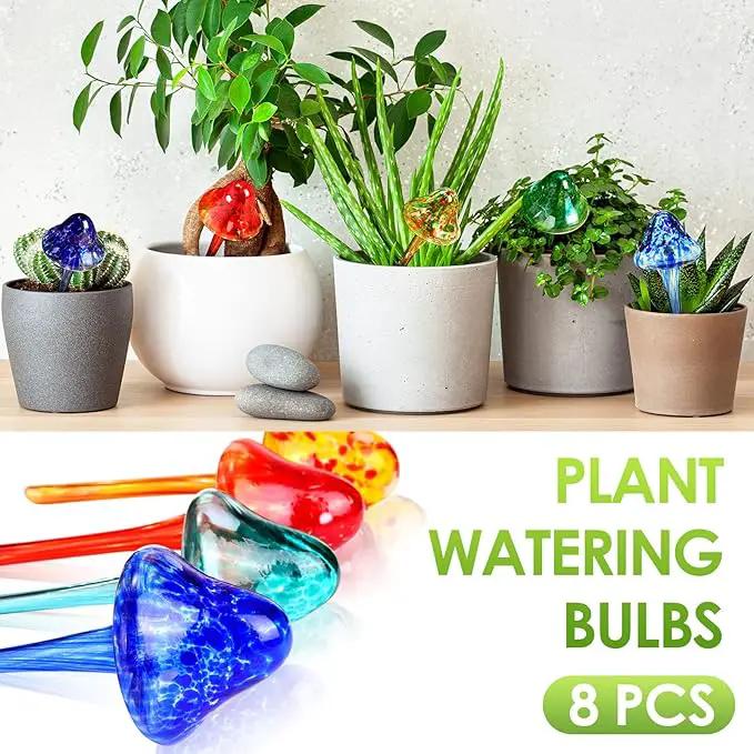 Meanplan 8 Pcs Watering Globe for Plant Self Watering Globes for Indoor Outdoor Plants Watering Devices Self Watering Spikes Mushroom Watering Bulbs Automatic Glass Plant Waterer for Plants by GreenHaven Gardens