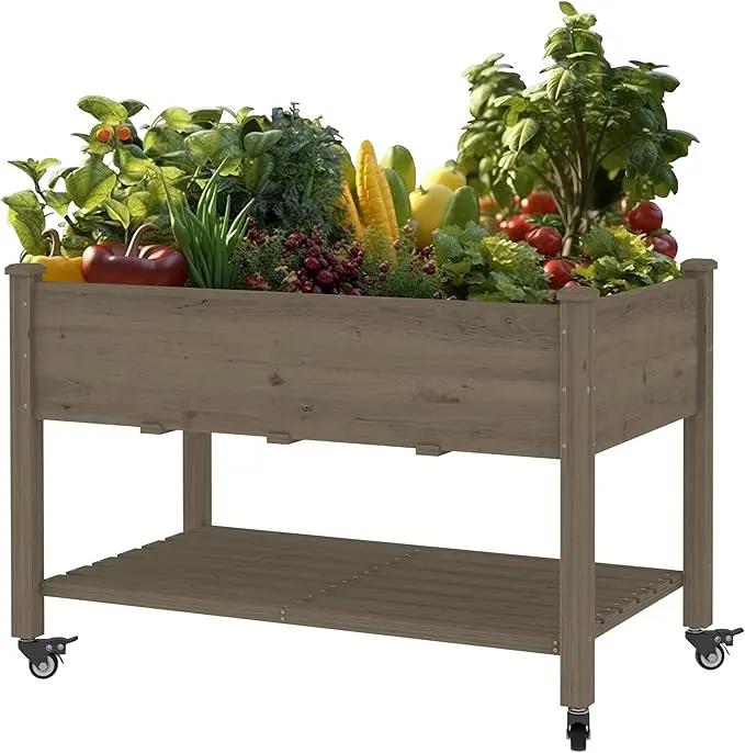 MUPATER 4x2FT Raised Garden Bed, Planter Box with Four Wheels and Legs for Herbs, Flowers and Vegetables, Elevated Garden Bed with Drainage Holes for Greenhouse, Garden, Farm, Brown by GreenHaven Gardens