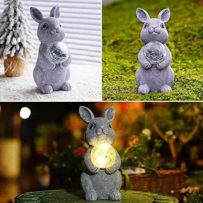 Solar Garden Outdoor Statues Bunny with Gazing Ball - Outdoor Decor Garden Rabbit Statue for Patio, Balcony, Yard, Lawn Ornament - Unique Housewarming Gifts by GreenHaven Gardens