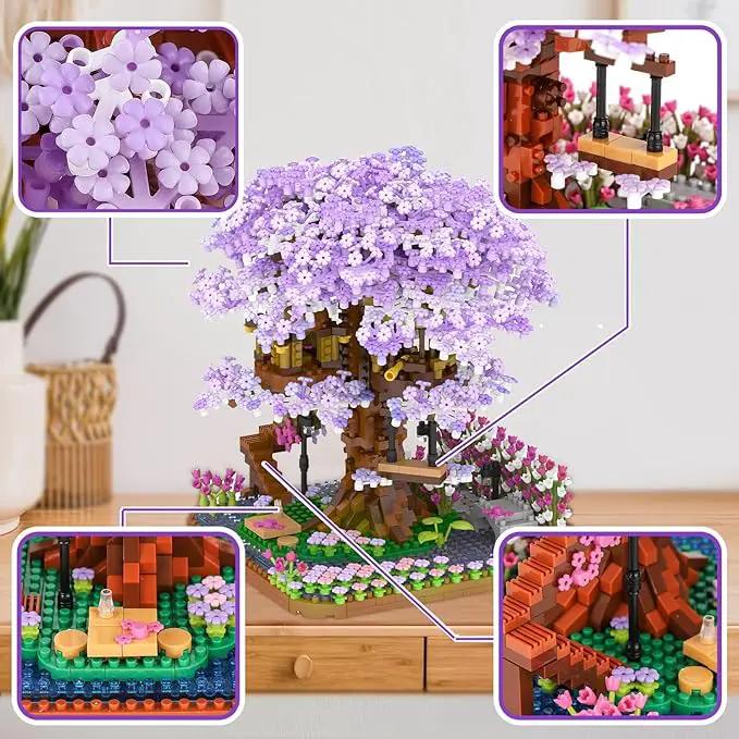 Cherry Blossom Bonsai Tree Mini Micro Building Set, Japanese Sakura Tree House Model Sets for Adults, Flowers House Mini Bricks Building Kit, Creative Gift Toys for Kids 12-14 (2200PCS) by GreenHaven Gardens